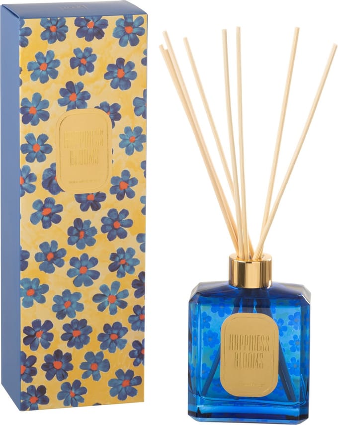 J-Line geurstokjes Hapiness Blooms - White Musk Violet - glas - blauw/geel