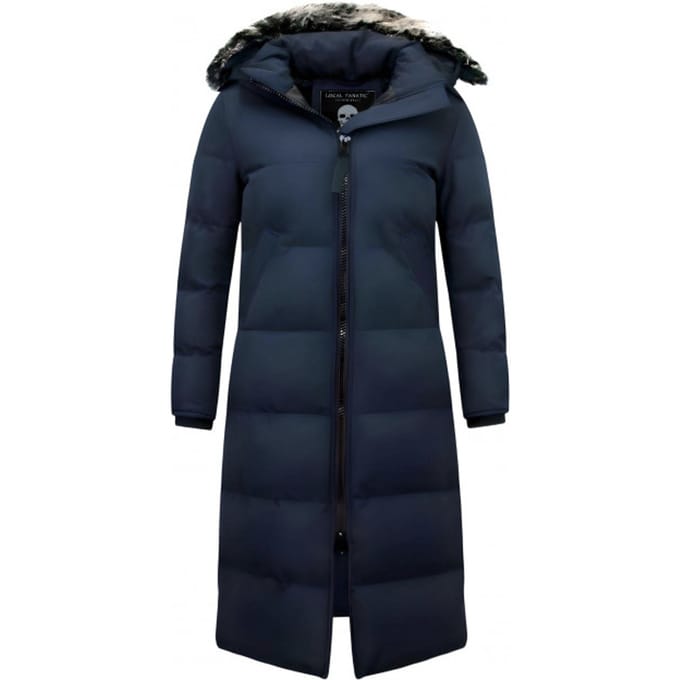 Winterjas Dames - Extra Lang - met Nep Bontkraag - Blauw