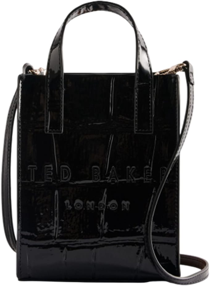 Ted Baker handtas schoudertas Gatocon Croc Effect Mini Icon Bag Jet - Black zwart