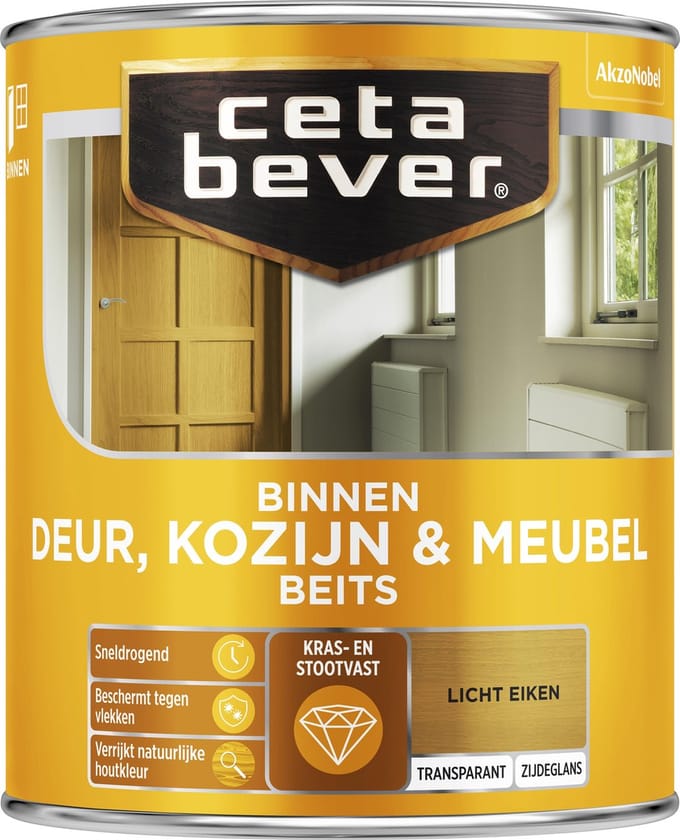 Cetabever - Binnenbeits Deur, Kozijn & Meubel Transparant Zijdeglans - Licht Eiken - 750 Ml