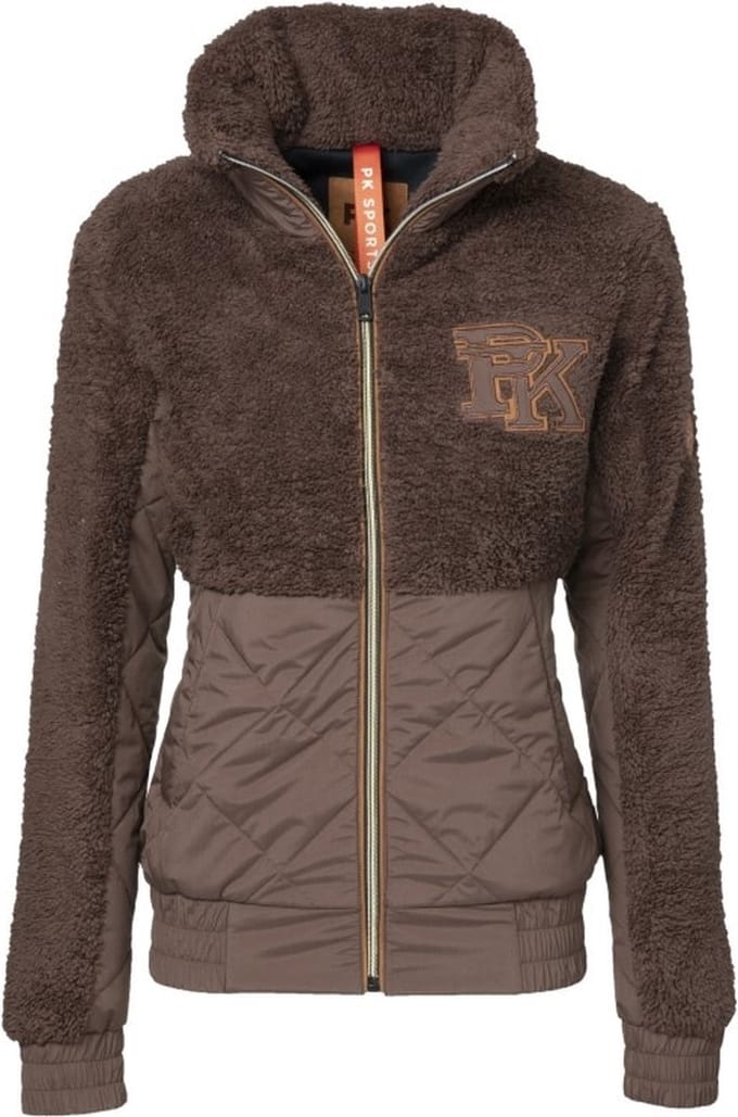 PK International Sportswear - Jacket - Jas - Teddy - Magic - Java - Donkerbruin - Hoge Kraag - Ritszakken - XS/34