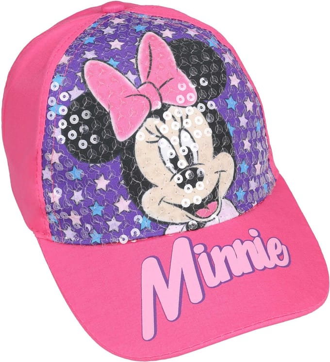 Roze baseballpet versierd met pailletten en MINNIE MOUSE opdruk