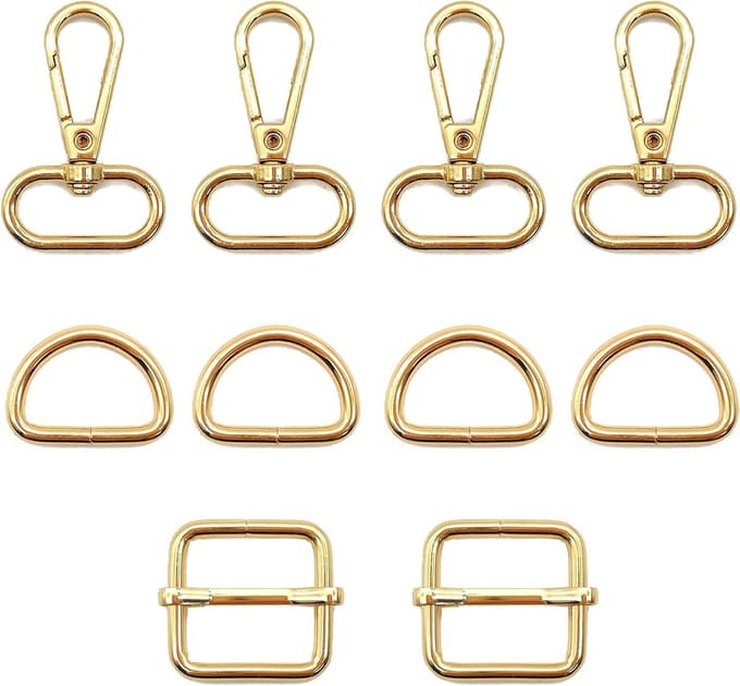 10 Stuks Snap Hooks met D-Ringen en Tri Glide Sliders voor Handgemaakte Schoudertassen en Accessoires
