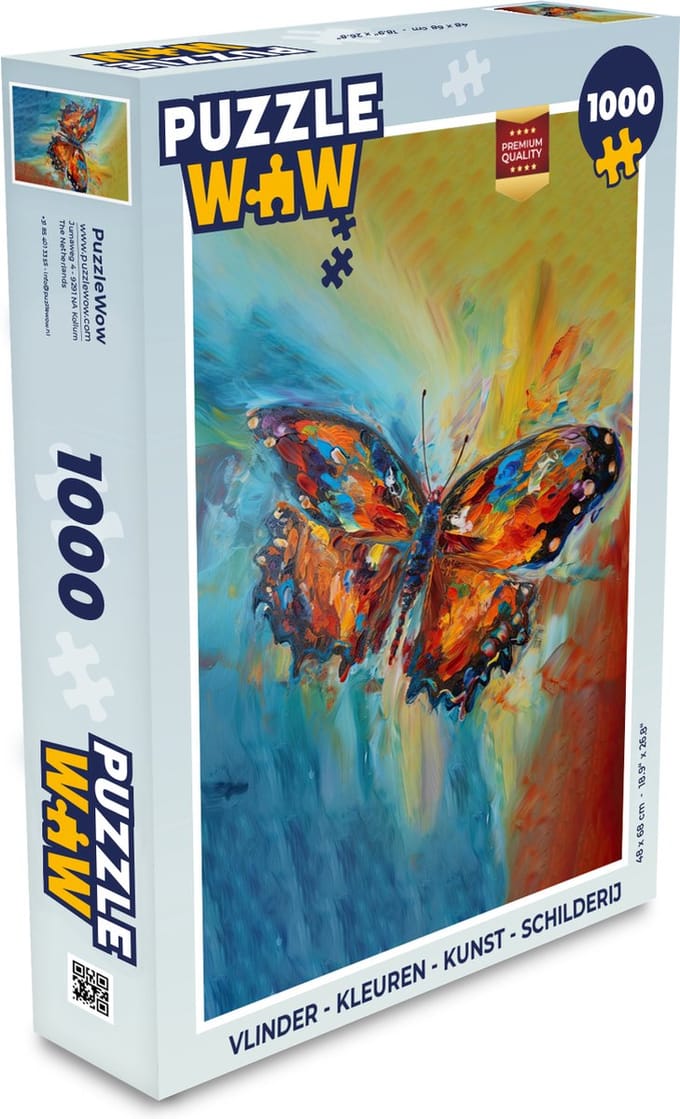Puzzel Vlinder - Kleuren - Kunst - Schilderij - Legpuzzel - Puzzel 1000 stukjes volwassenen