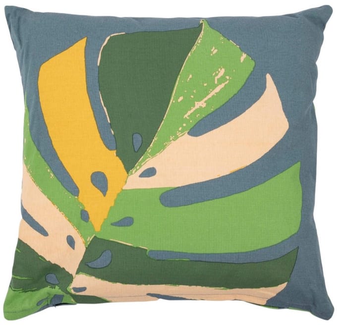 Monstera m. blauw kussen 45x45 cm