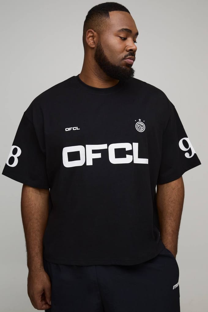Plus Oversized Boxy Officieel Voetbal Grafisch T-Shirt | Black | Size 2XL