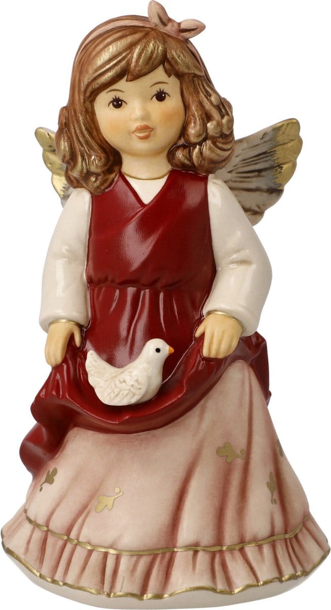 Goebel - Kerst | Decoratief beeld Engel van de Vrede Rood | Aardewerk - 14cm
