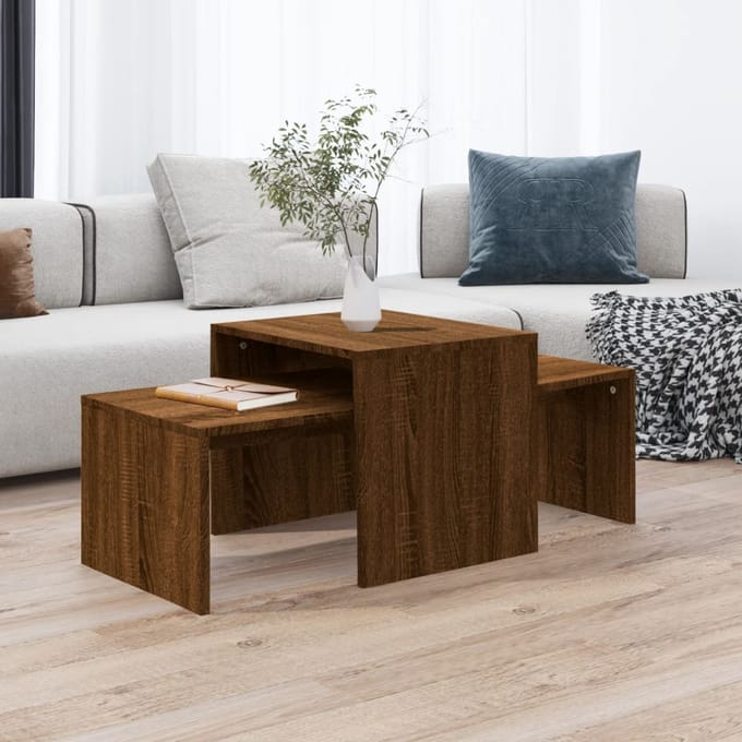 vidaXL - Salontafelset - 100x48x40 - cm - bewerkt - hout - bruin - eikenkleur