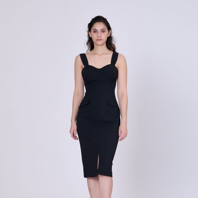 Mouwloze schede -jurk mini -stippen print