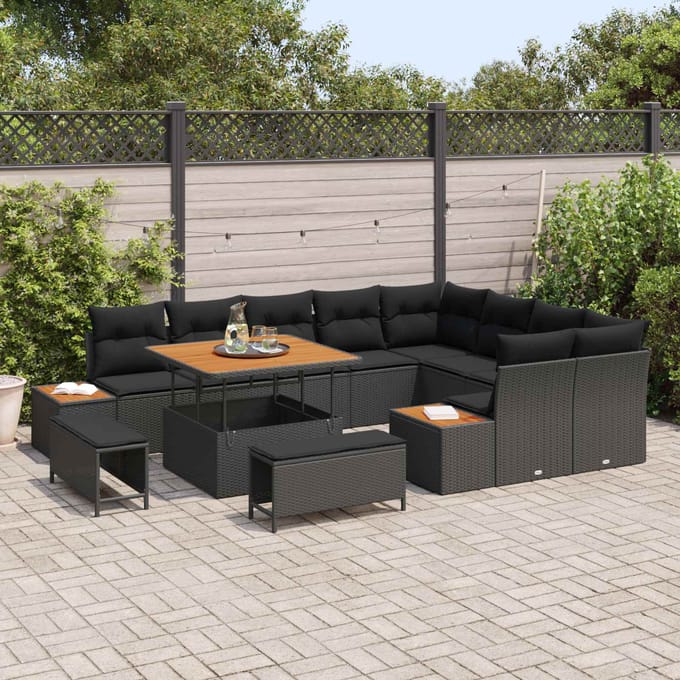 vidaXL - Tuinbank - Set - 12 - st - 11-zits - Zwart - Poly - rattan