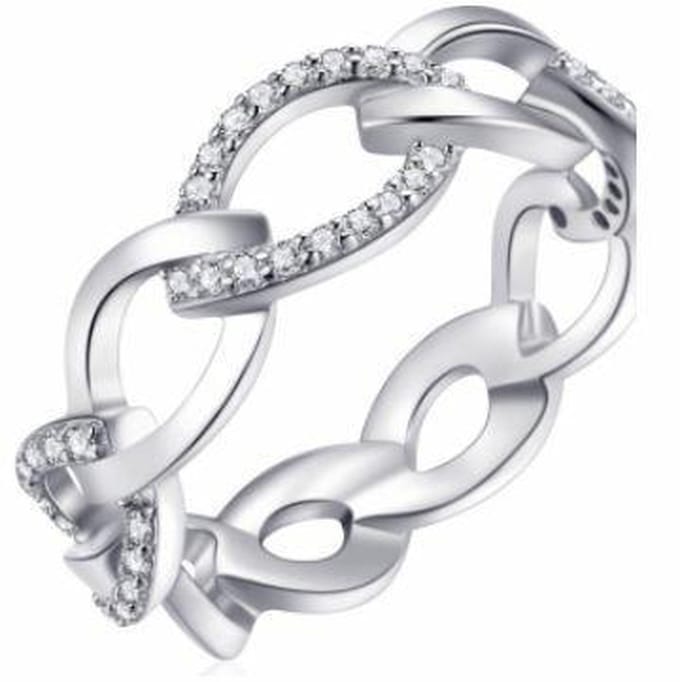 Schitterende Zilveren Ring Schakels met Zirkonia's 18.50 mm. (maat 58) model 164