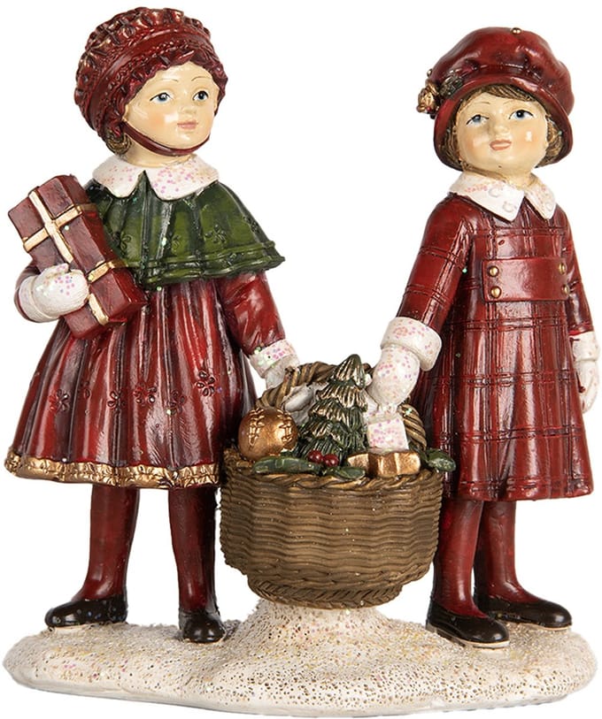Clayre & Eef Kerstdecoratie Beeld Kinderen 11x6x12 cm Rood Kunststof