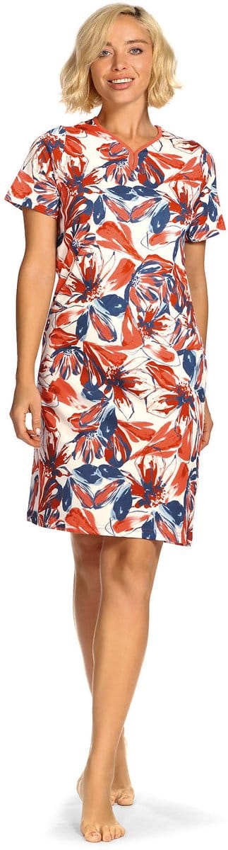 Ascafa Nachthemd 'Graphical Blossom' - Dames Nachtmode - Korte Mouw - Oranje - Maat 52