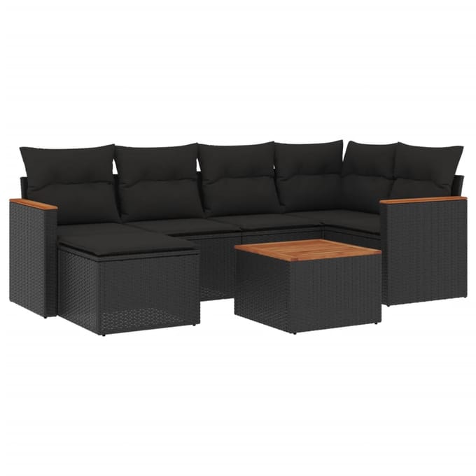 vidaXL - 7-delige - Loungeset - met - kussens - poly - rattan - zwart