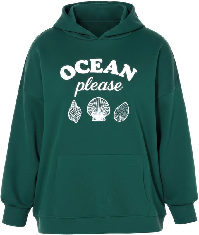 Studio Untold - Dames - Hoodie oversized statementprint borduursel capuchon - Donkergroen - Maat 46+