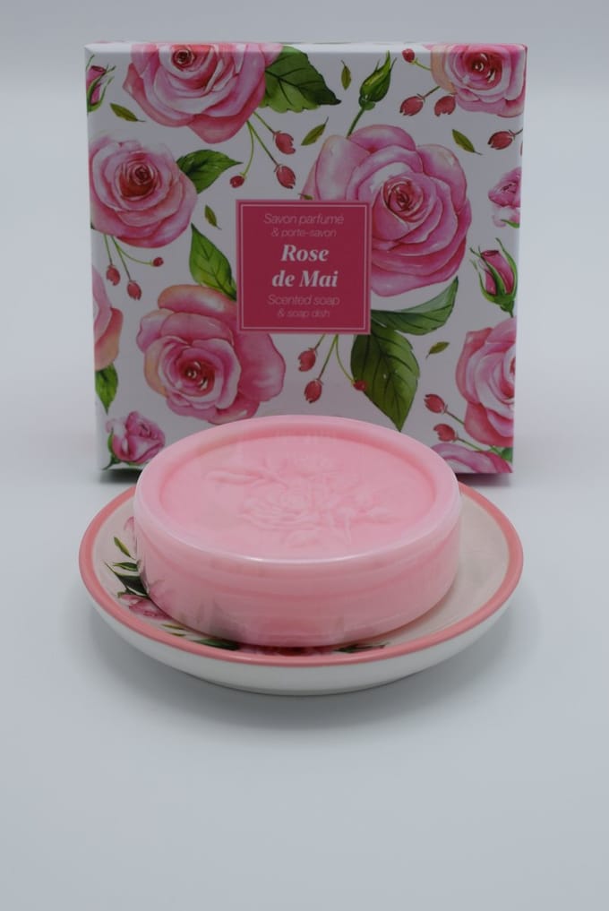 Geschenkdoos ronde zeep en schotel rozen Esprit Provence