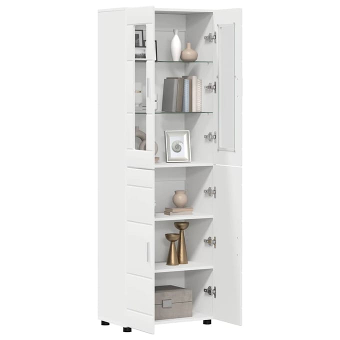 vidaXL - Highboard - FLORIN - 60 - x - 35 - x - 182 - cm - Wit - Bewerkt - hout