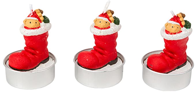 ARTYFETES - 3 Kerstmanlaars kaarsen met beertje 5,5 x 3,5 cm
