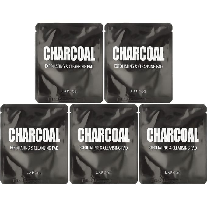 Lapcos, Charcoal, Exfoliating & Cleansing Pads, 5-pack, 0.24 fl oz (7 g) per sheet gray