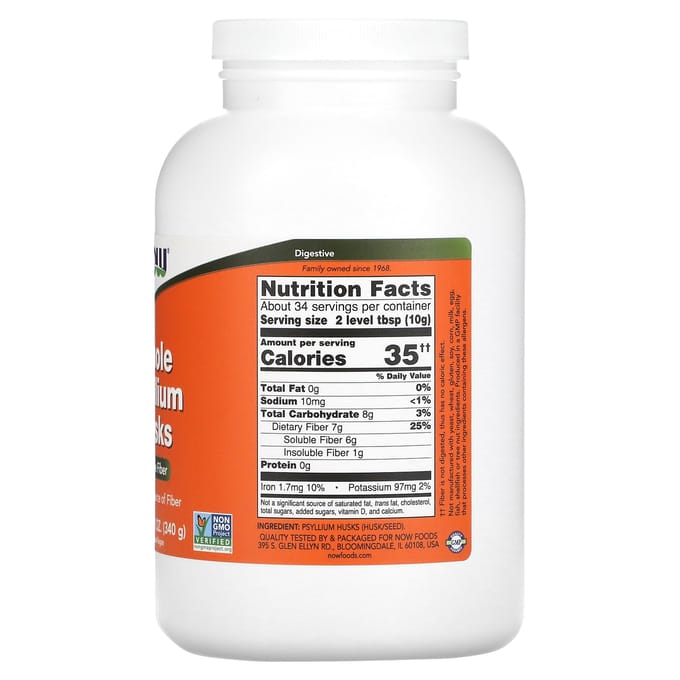Now Foods Whole Psyllium Husks (340g) Unflavoured - Functionele voeding - Supervoeding