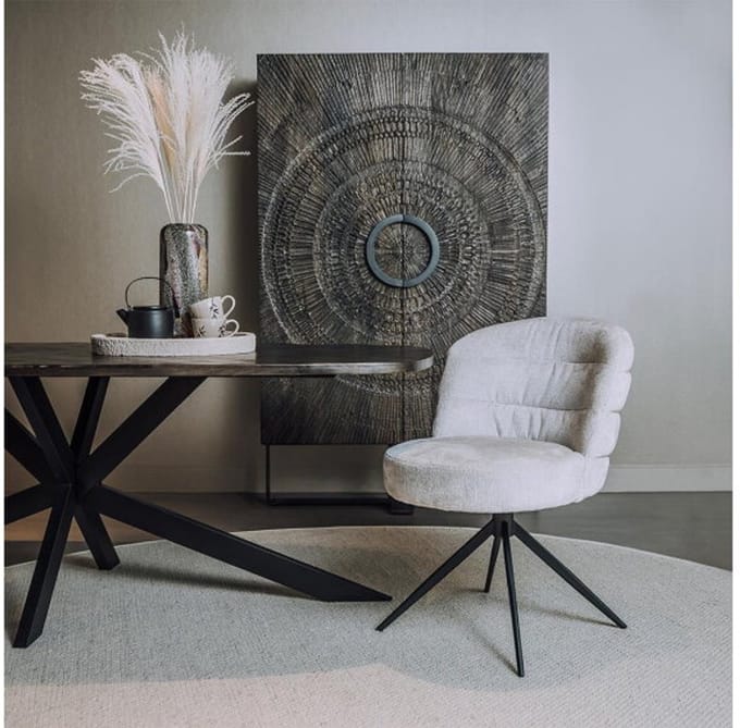 Tower Living Eetkamerstoel Carro draaibaar Chenille - Almond white - eetkamerstoelen set van 2
