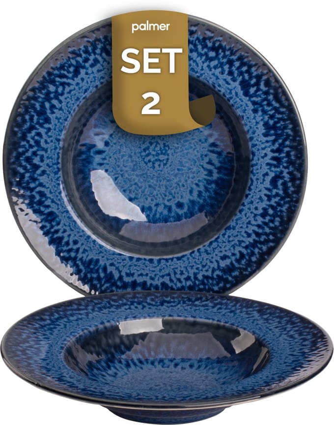 Palmer - Bord diep - Pastabord - Jory - 27 cm - Blauw - Stoneware - Bordenset - 2 stuks