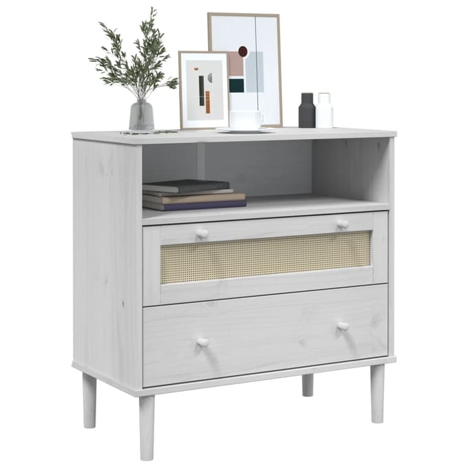 vidaXL - Dressoir - SENJA - rattan-look - 80x40x80 - cm - massief - grenenhout - wit