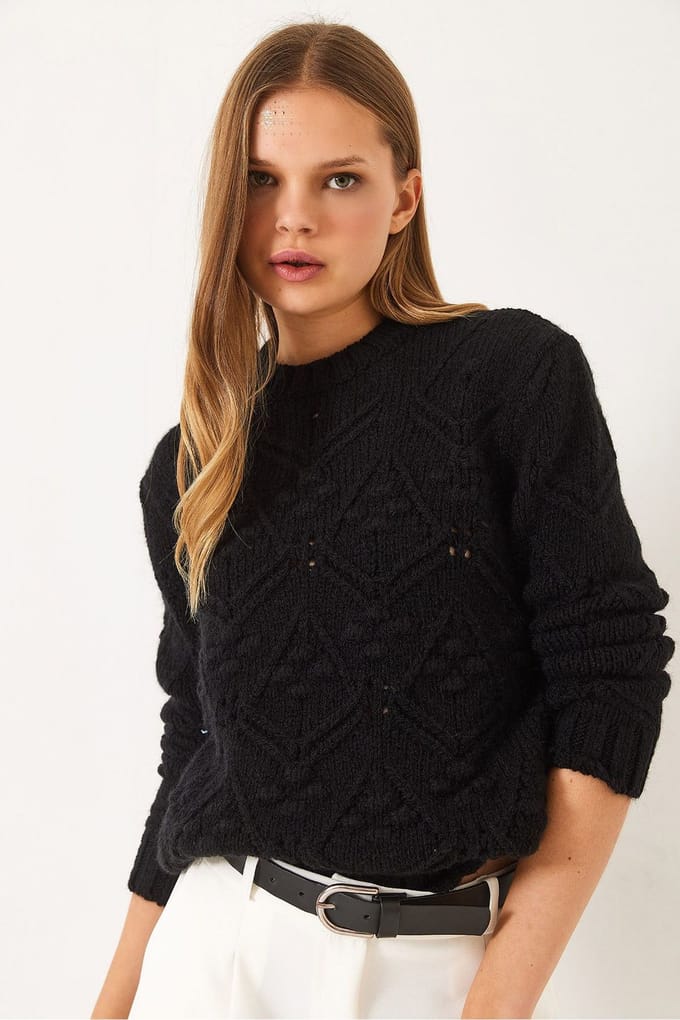 Getextureerde Crewneck Trui met Pompon