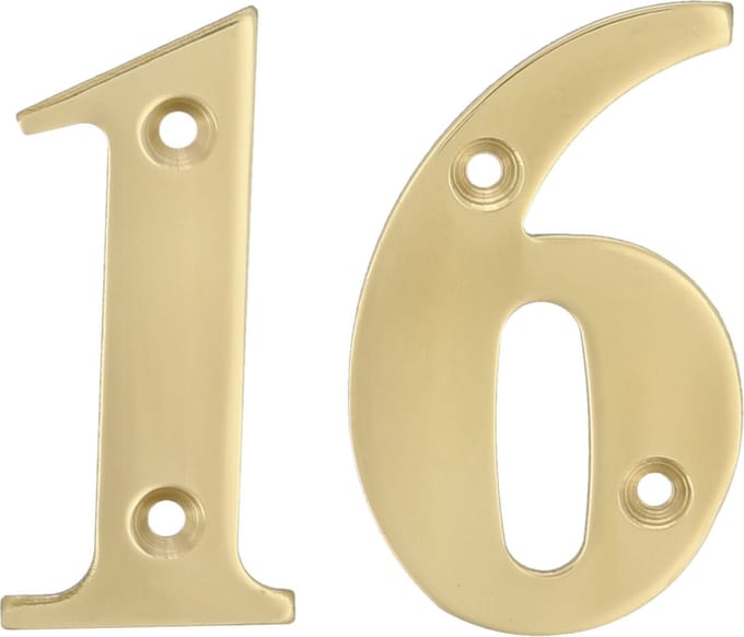 AMIG Huisnummer 16 - massief messing - 5cm - incl. bijpassende schroeven - gepolijst - goudkleur