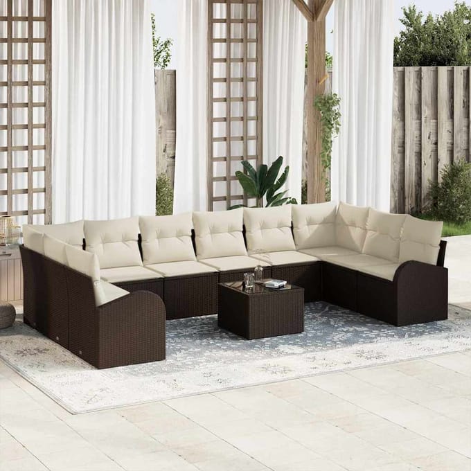 vidaXL - Tuinbank - Set - 11 - st - Bruin - en - Crème - poly - rattan