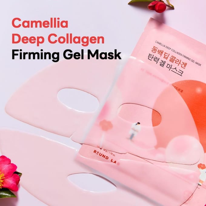 Round Lab Camellia Deep Collagen Firming Gel Mask 4ea +RANDOM GIFT beige
