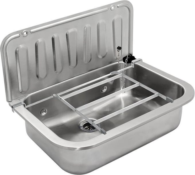 RVS uitstortgootsteen set met aluminium emmerrooster