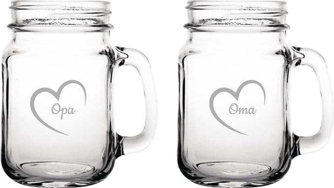 Gegraveerde Drinkglas 45cl Opa met hartje & Oma met hartje