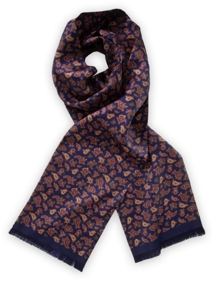Heren sjaal zijde blauw paisley