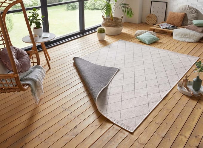Design binnen & buiten loper ruiten Daisy - grijs/crème 80x250