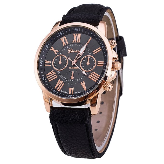 Fako Bijoux® Geneva Horloge Roman Zwart