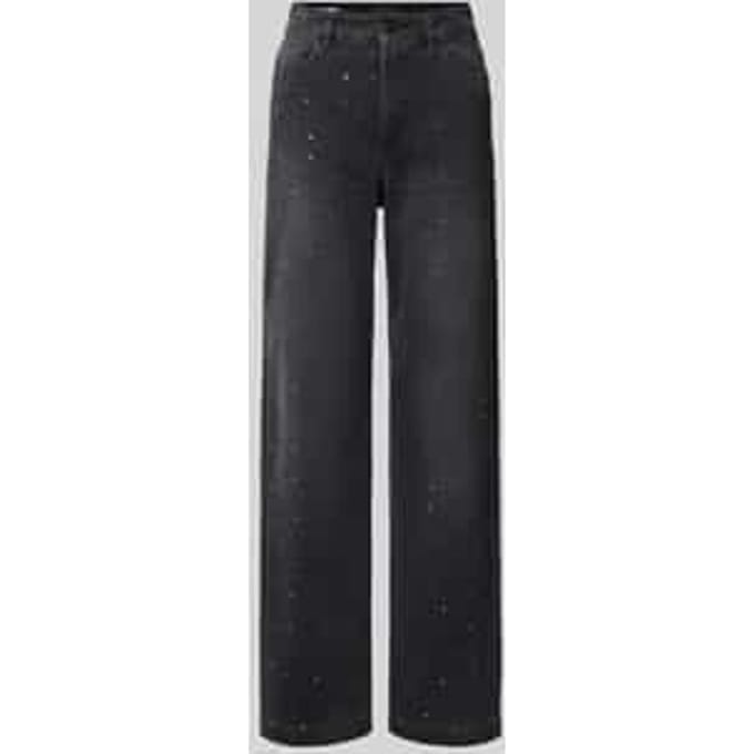 straight fit jeans van katoenmix met all-over strass-steentjes