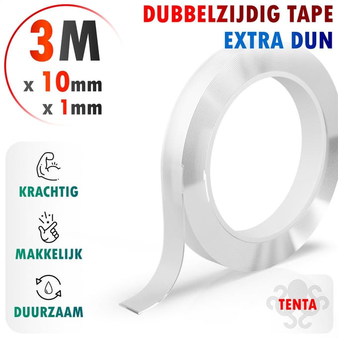 Dubbelzijdig Tape Extra Sterk 3m x 10mm x 1mm - TENTA Ultimate Precision
