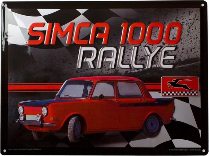 Simca 1000 Rallye Metalen Bord 30 x 40cm