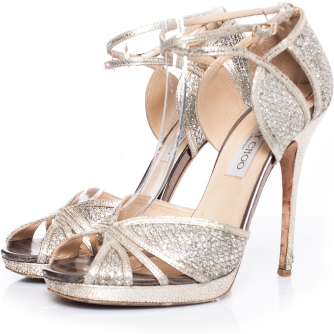 Jimmy Choo Glitter stoffen plateau sandalen.
