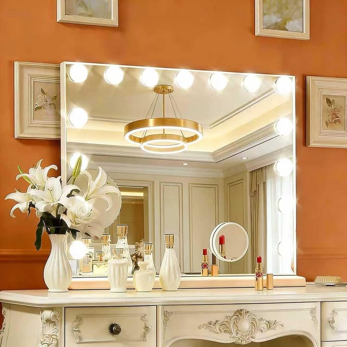 Verlichte Make-up Spiegel met 15 Dimbare LED Lampen en 3 Kleurinstellingen