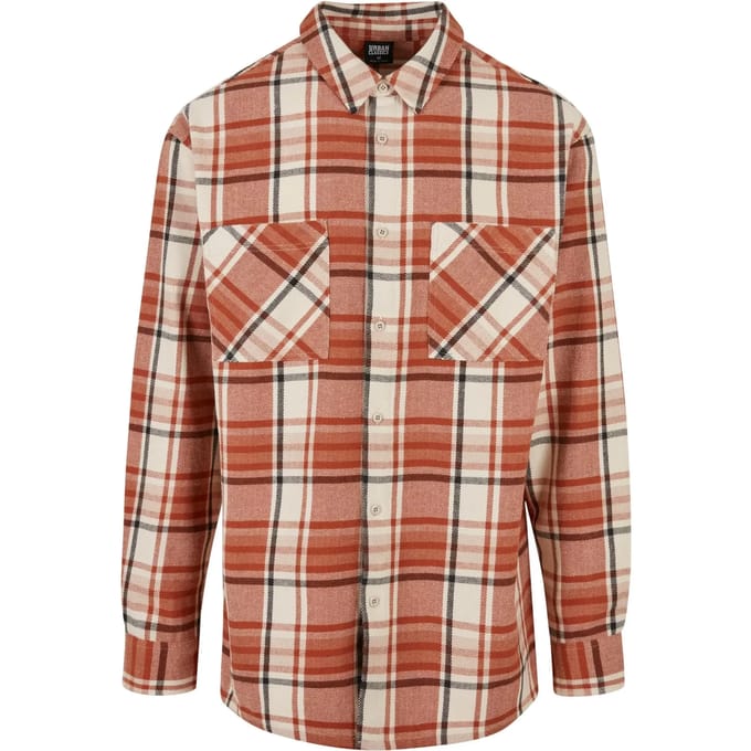 Urban Classics - Long Oversized Checked Leaves Overhemd - S - Rood