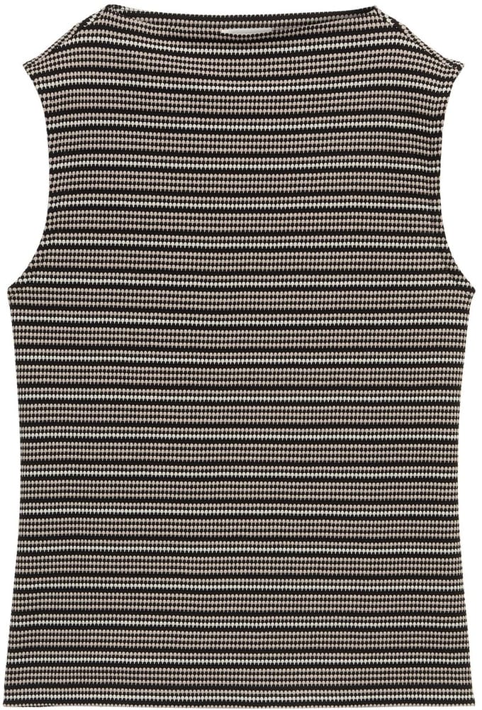 Tom Tailor - Jacquard top met opstaande kraag - Maat L - black knit structure stripe
