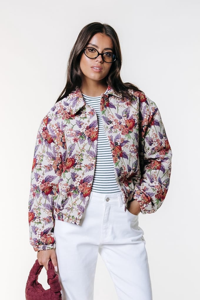 Colourful Rebel Bente Flower Jacquard Bomber Jacket- XL