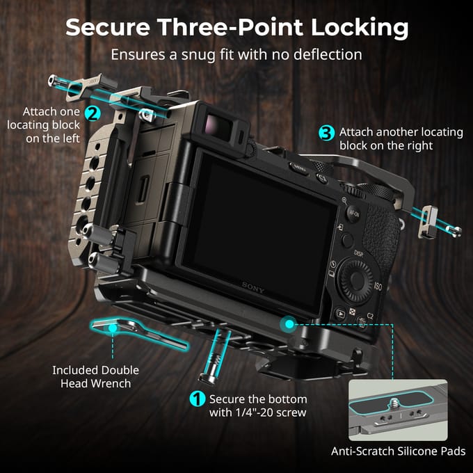 SmallRig "HawkLock" Quick Release Cage Kit voor Sony Alpha 7C II /7CR met siliconen handvat Kabelklem Quick Release Plate 5198
