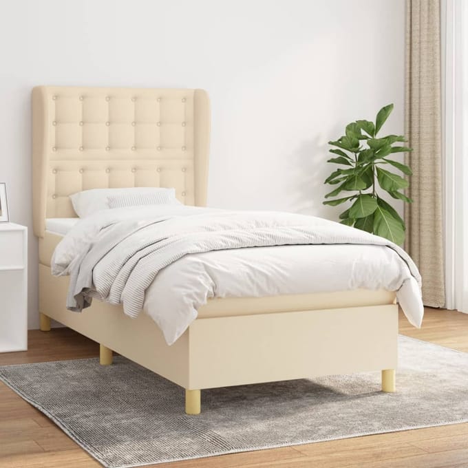 vidaXL - Boxspring - met - matras - stof - crèmekleurig - 80x200 - cm