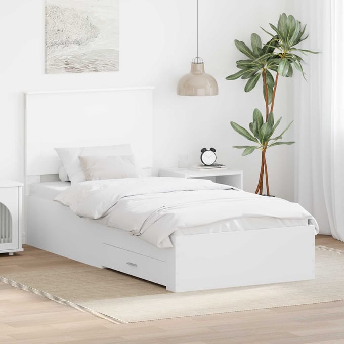 vidaXL - Bedframe - met - lade - met - hoofdeinde - Wit - 90 - x - 190 - cm - Bewerkt - hout