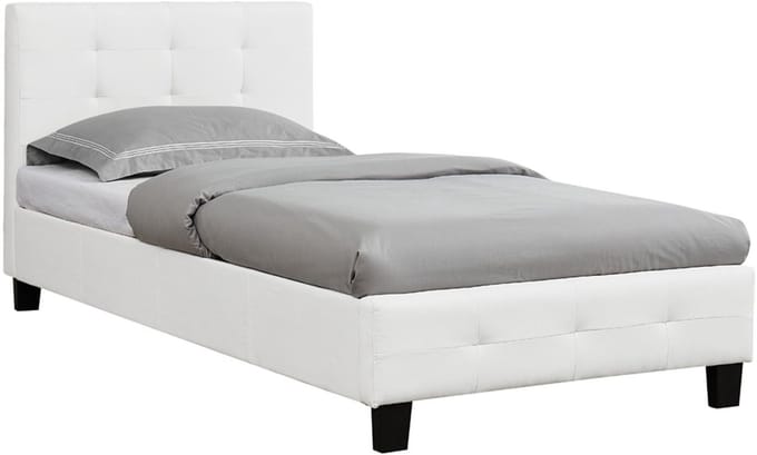 Gestoffeerd bed OHIO 90 x 200 cm, inclusief lattenbodem in wit