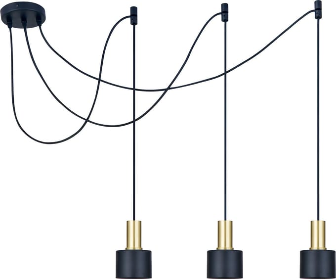 LETT® Nuno 3 Hanglamp Eettafel - Ø 10 cm - 3xE27 - Mat Zwart / Goud Messing