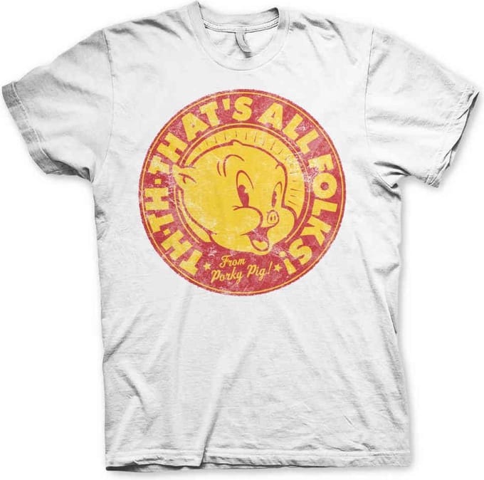 Looney Tunes Heren Tshirt -S- Porky Pig - That's All Folks! Wit
